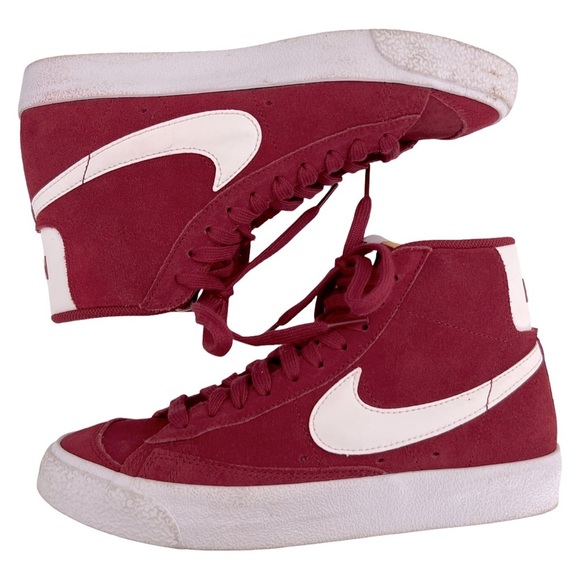 NIKE • Burgundy Red Suede High Top Blazer Mid '77 Vintage Unisex Sneakers Shoes - Picture 7 of 12